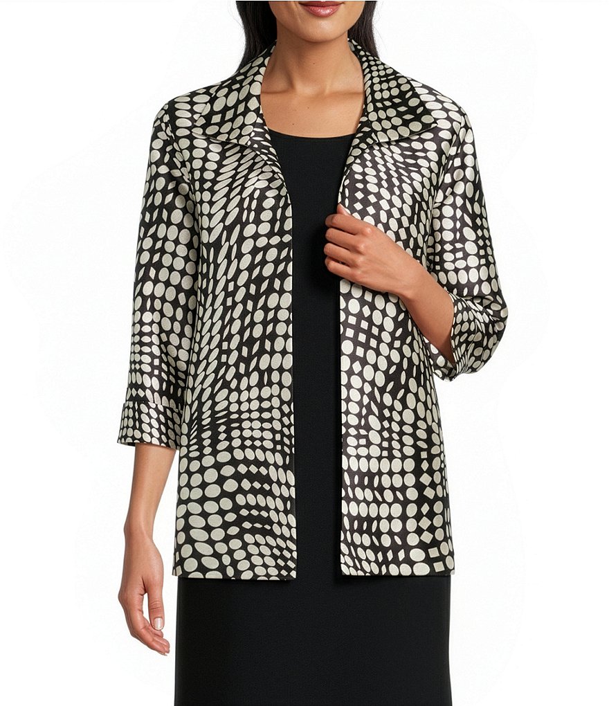Caroline Rose abstract geo dot printed open-front jacket with geometric pattern and relaxed fit, stylish outerwear for casual wear.