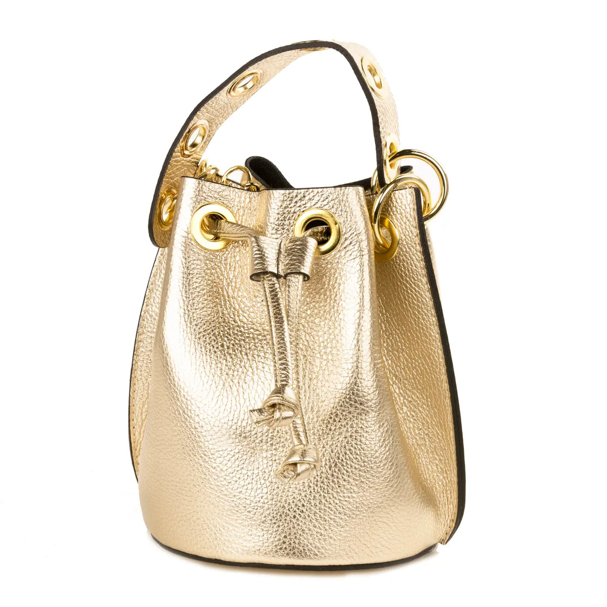 Gold Leather Bucket Bag