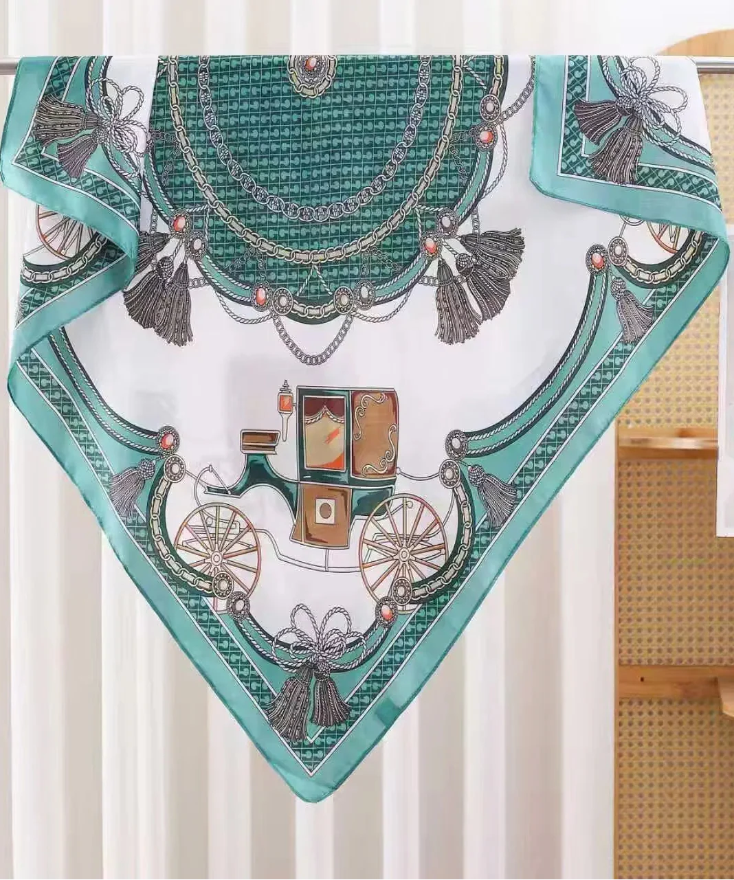 Square Equestrian Green Stagecoach Poly Fashion Scarf