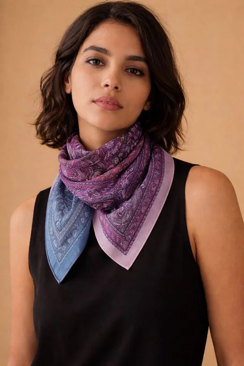 Purple Paisley Swirl Reversible Square Double Sided Scarf