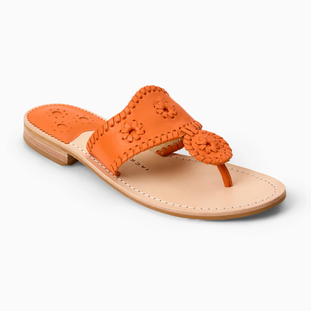 JACK ROGERS Jacks Flat Sandal in coral rose, showing the stylish leather strap design and comfortable flat sole.