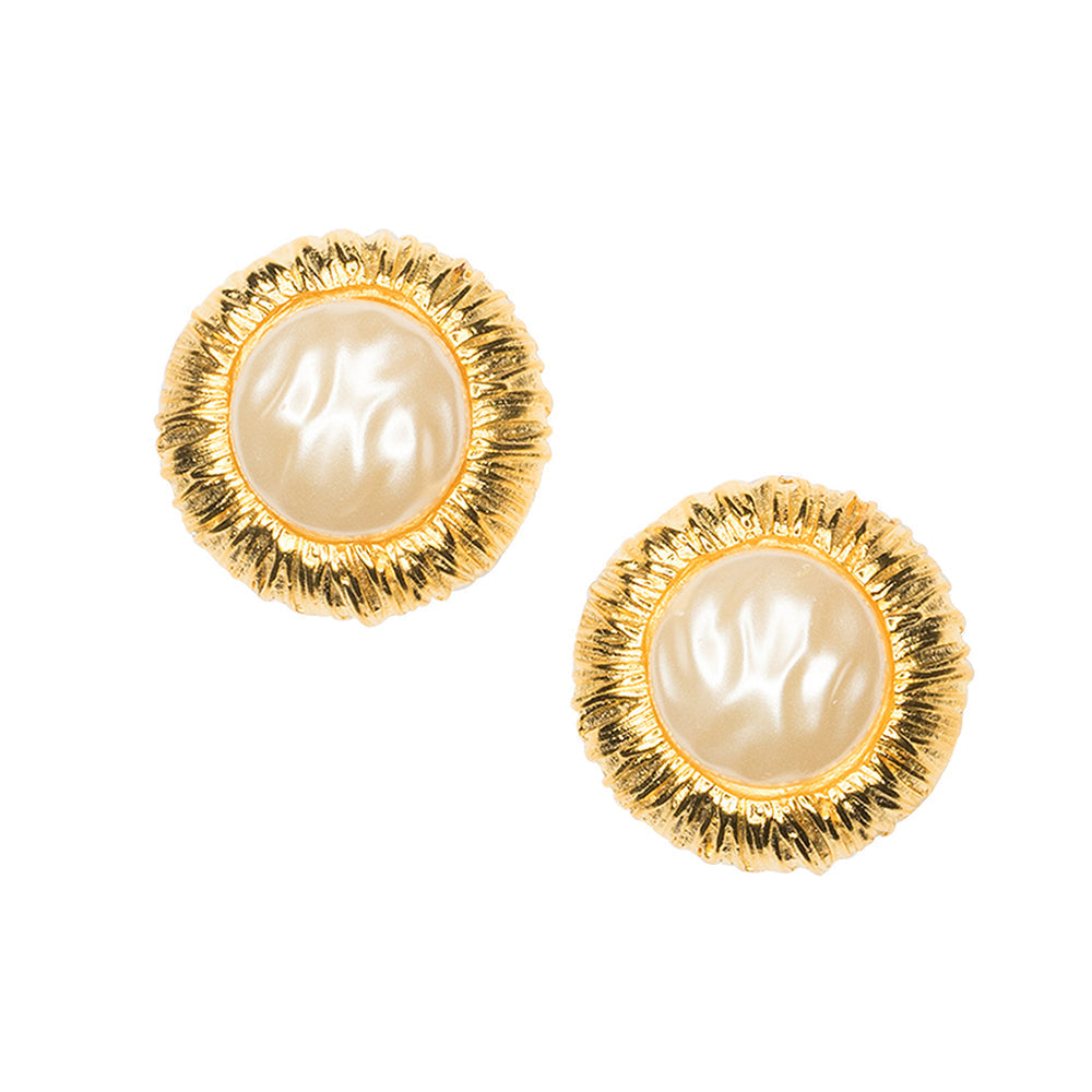 Kenneth J Lane | Clip Gold Pearl Btn Earring
