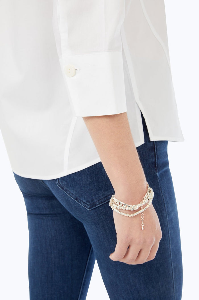 Foxcroft Paityn No Iron Pinpoint 3/4 Sleeve Shirt, lightweight tops in a crisp fabric with a classic collar and button front.