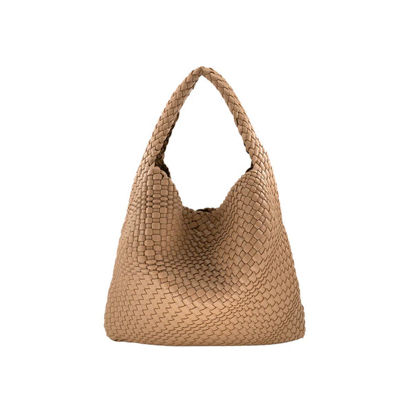 Khaki BC HANDBAGS handbag with sleek design and top handle, featuring a spacious interior and elegant style.