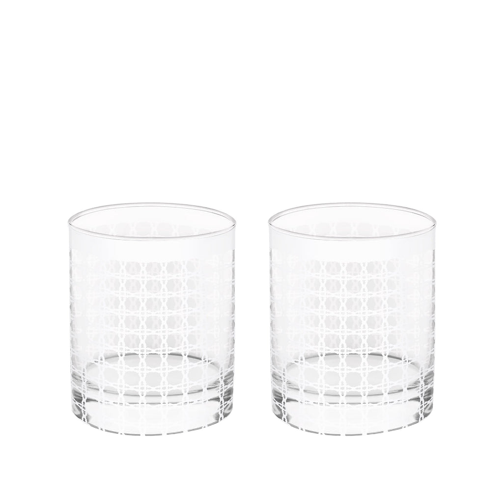 Lifeguard Press Lo Ball glass set with resort-themed design, includes multiple clear drinking glasses with colorful print.