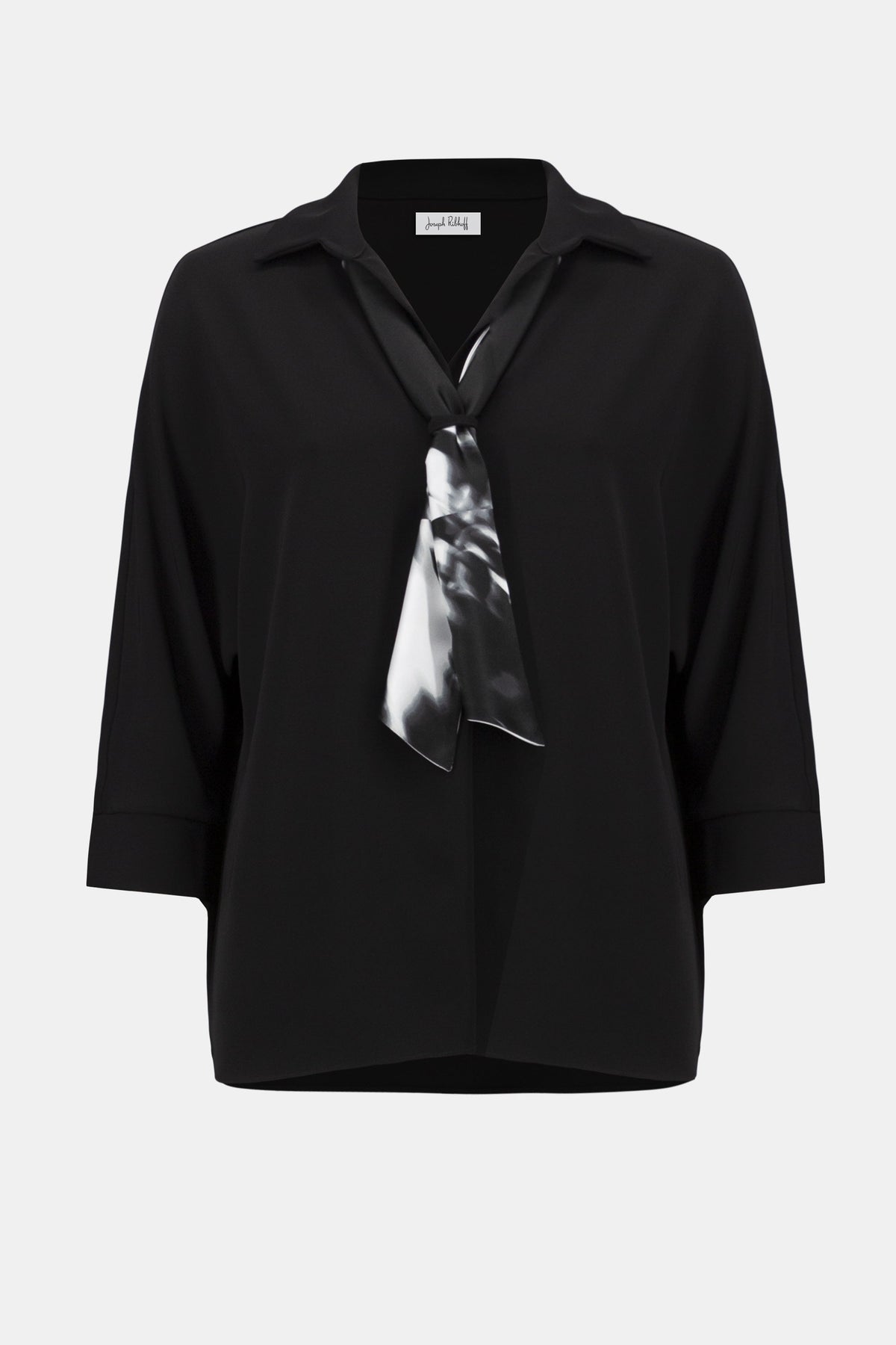 Joseph Ribkoff | Woven Boxy Top With Printed Scarf - Evelyne Talman