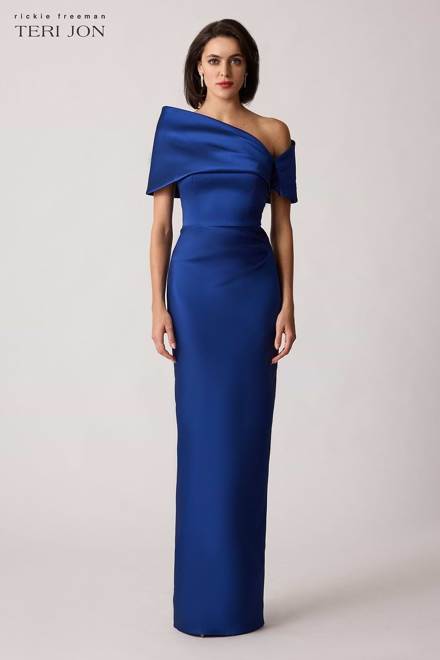 Stretch Mikado Asymmetrical Off Shoulder Cuff Gown