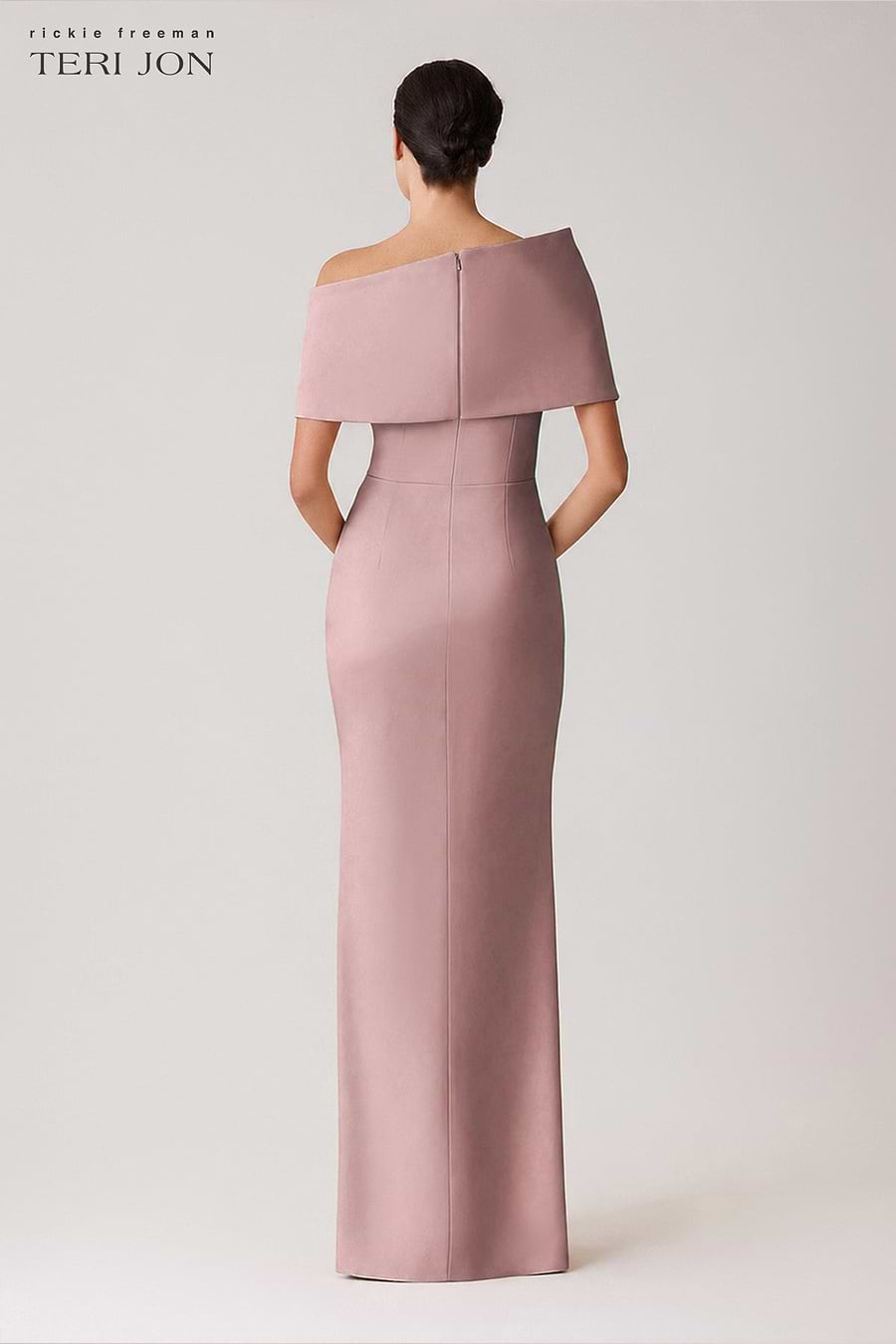 Stretch Mikado Asymmetrical Off Shoulder Cuff Gown