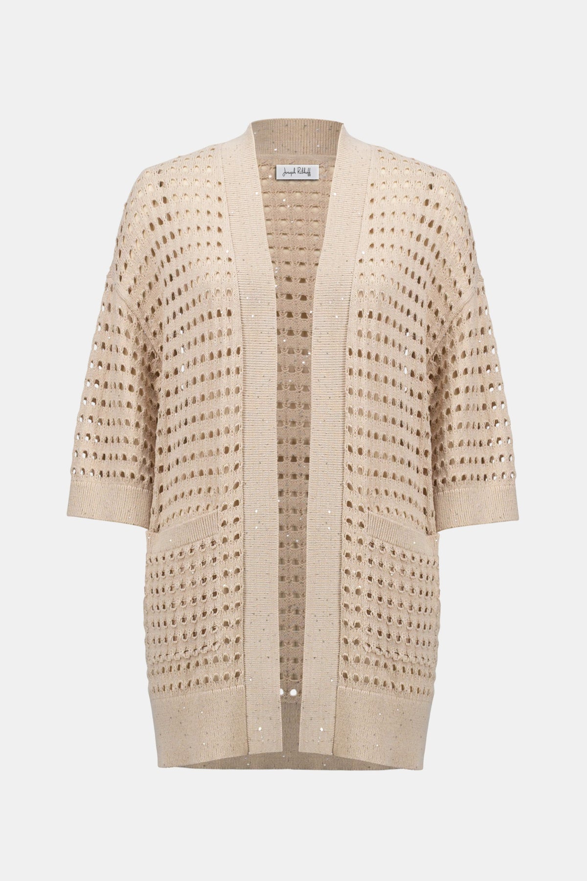 Joseph Ribkoff boxy cardigan in soft knit fabric, featuring a relaxed fit and classic design, shown in a neutral color.