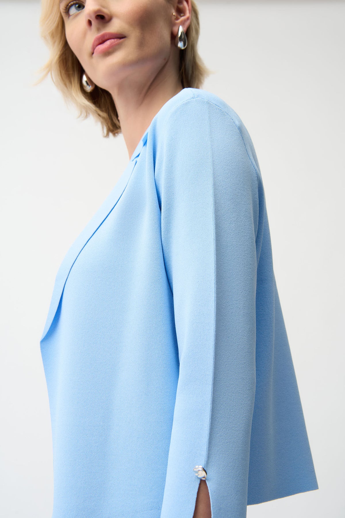 Joseph Ribkoff open front blouse, stylish tops with a relaxed fit and lightweight fabric, shown on a model.