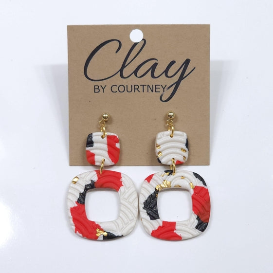 Red Black Terrazo Earring