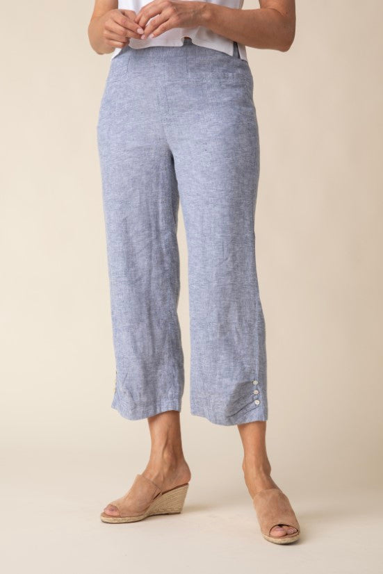 Habitat | Linen Solid Pleat Button Capri