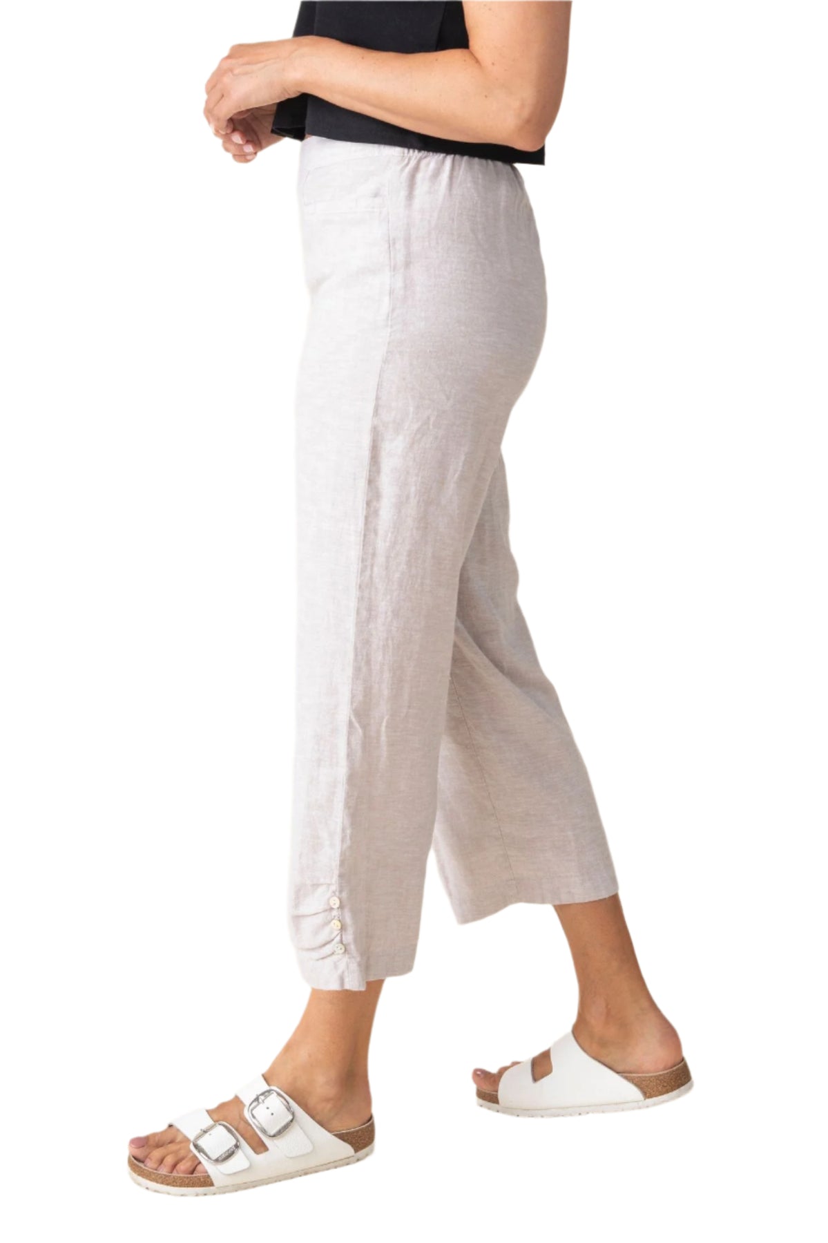 Habitat | Linen Solid Pleat Button Capri