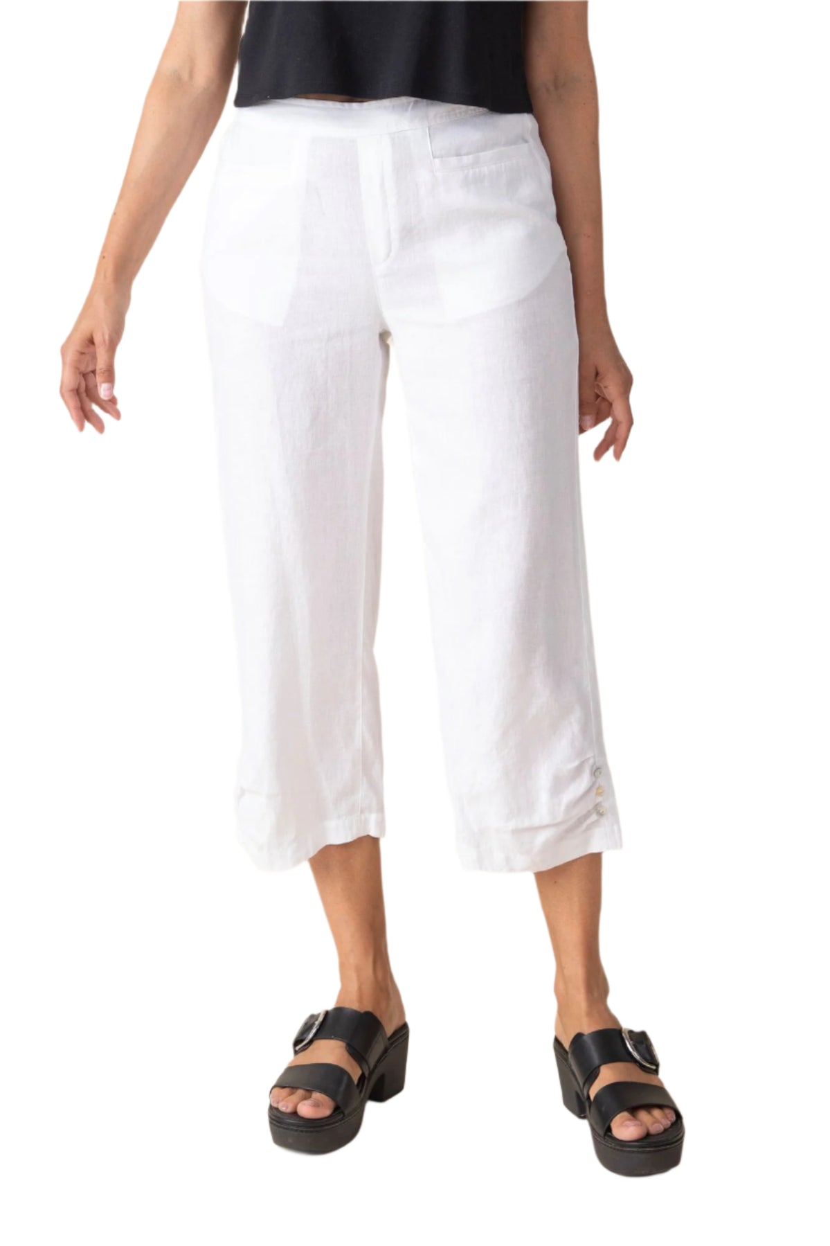 Habitat | Linen Solid Pleat Button Capri