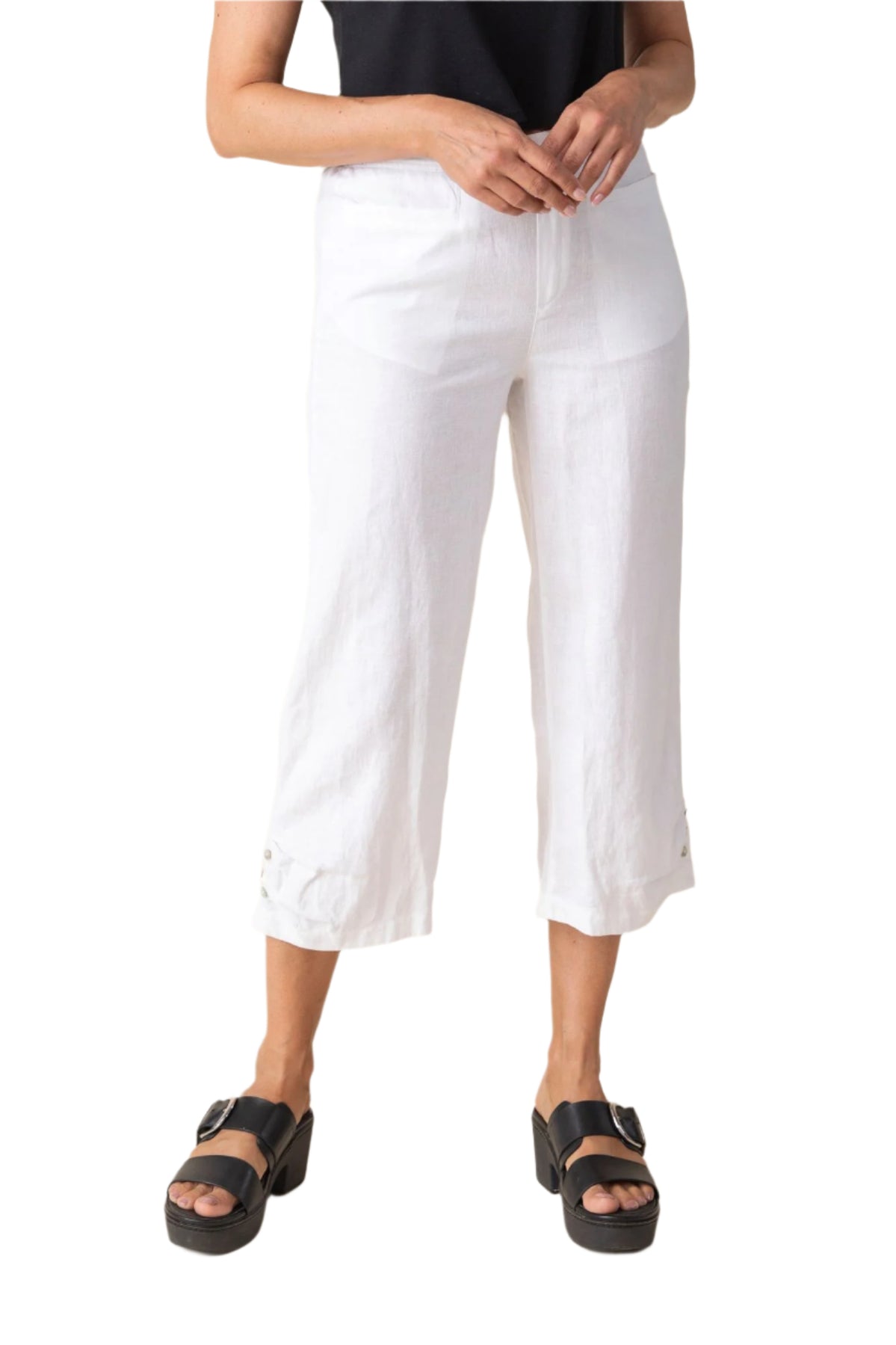 Habitat | Linen Solid Pleat Button Capri