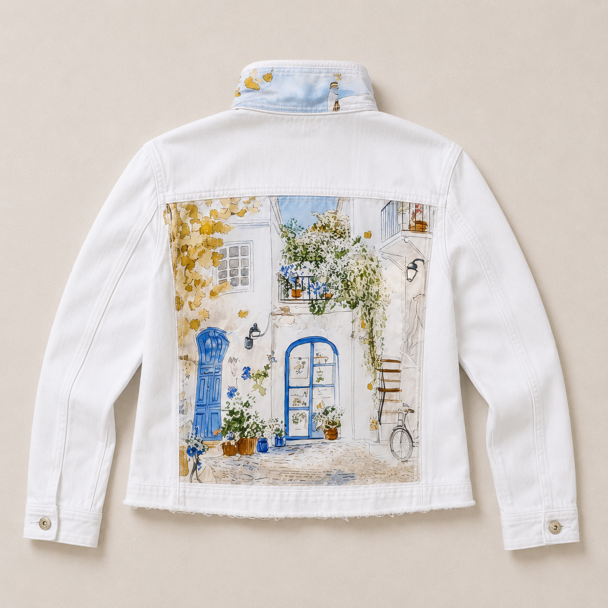 Mediterrean Terrace Print Denim Jacket