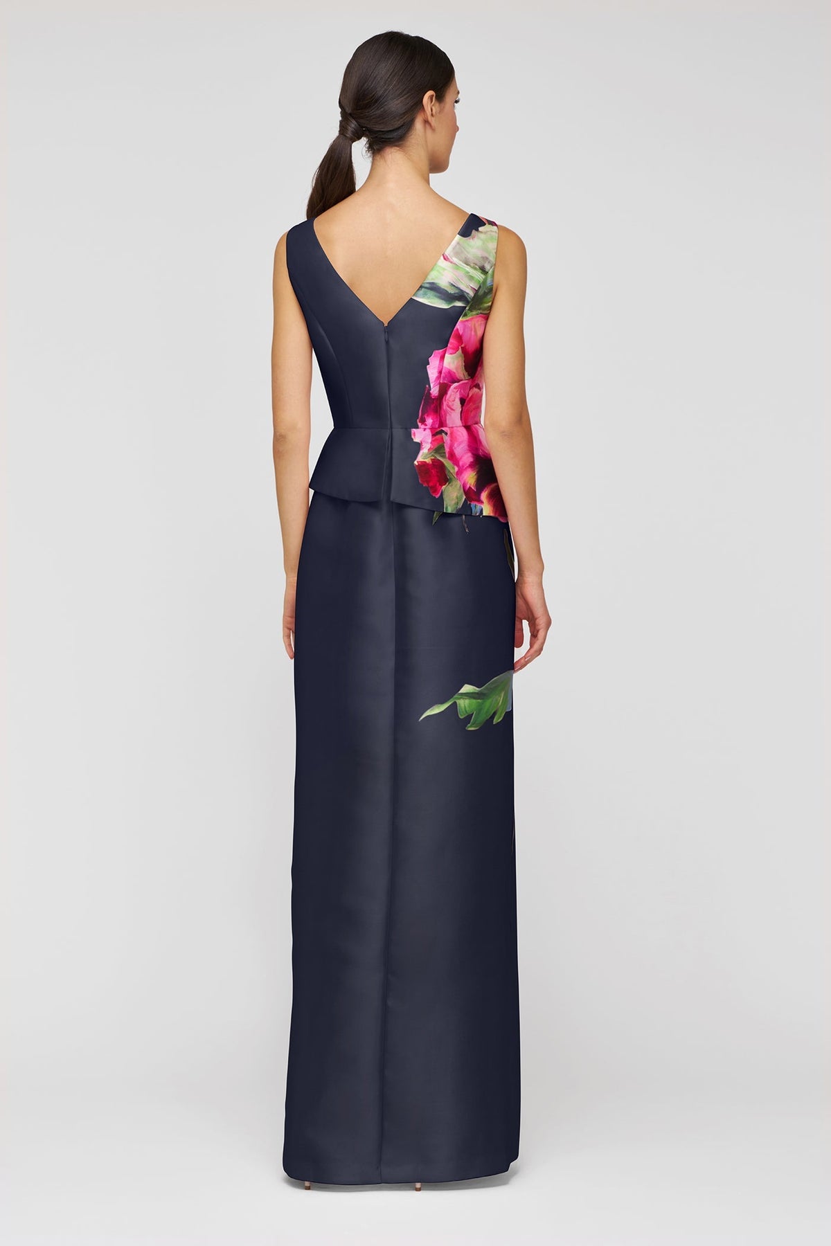 KAY UNGER Luciana column gown, elegant evening dress in sleek fabric with a fitted silhouette and subtle detailing.