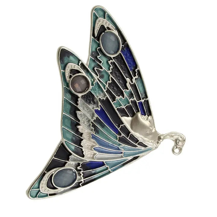 Magnetic butterfly brooch by Origin Jewelry featuring a detailed, colorful butterfly design with a sleek metal finish.