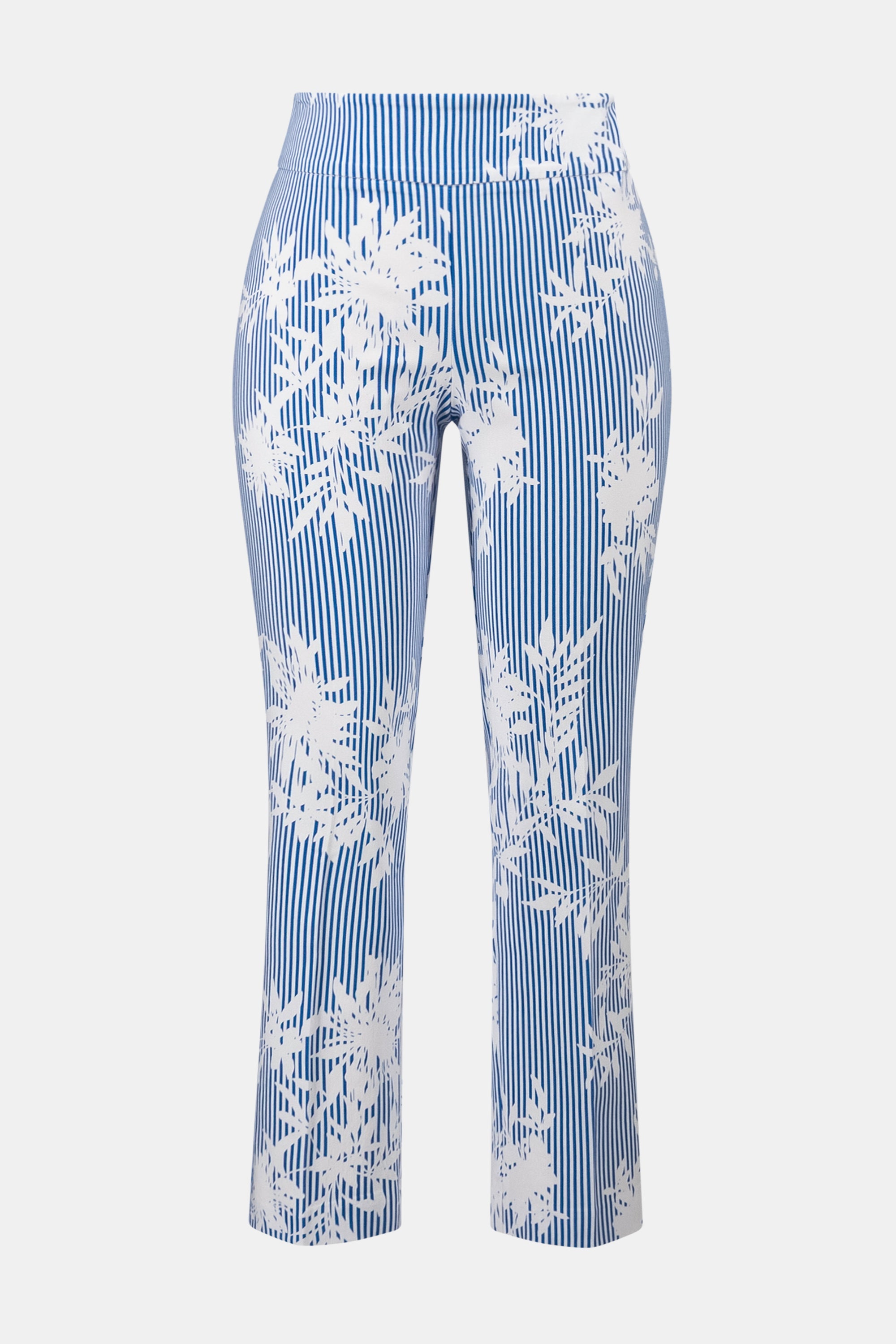 Printed Joseph Ribkoff pull-on pants with a stylish design, shown on a model showcasing the comfortable waistband and relaxed fit.