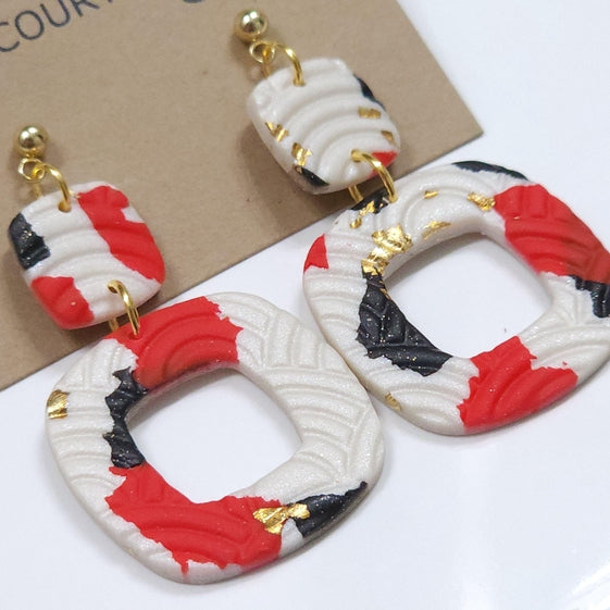 Red Black Terrazo Earring