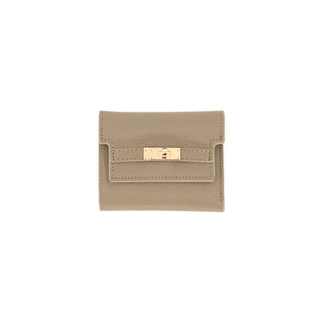 Beige wallet with gold clasp on a white background