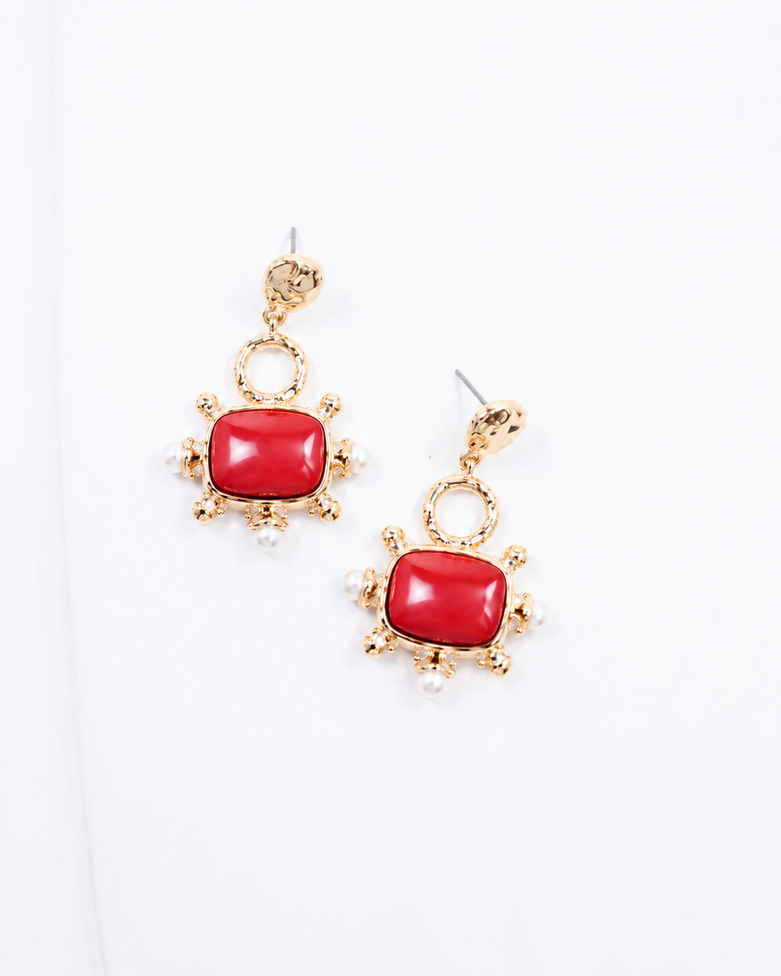 Buena Vista Stone And Pearl Earrings - Red