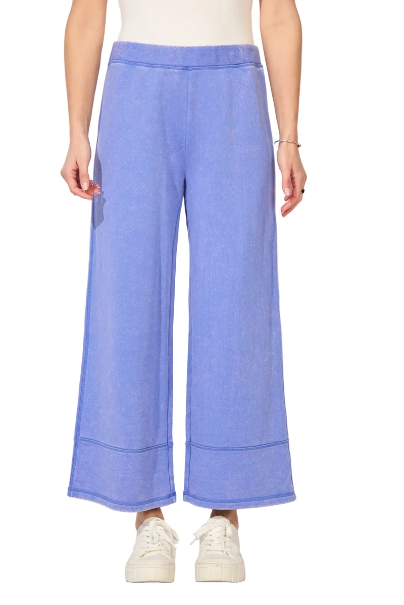 Women’s ESCAPE BY HABITAT COLOR WASHED TERRY CROPPED WIDE LEG - 68097 Color Baja Blue wide-leg cropped pants in a light periwinkle blue color
