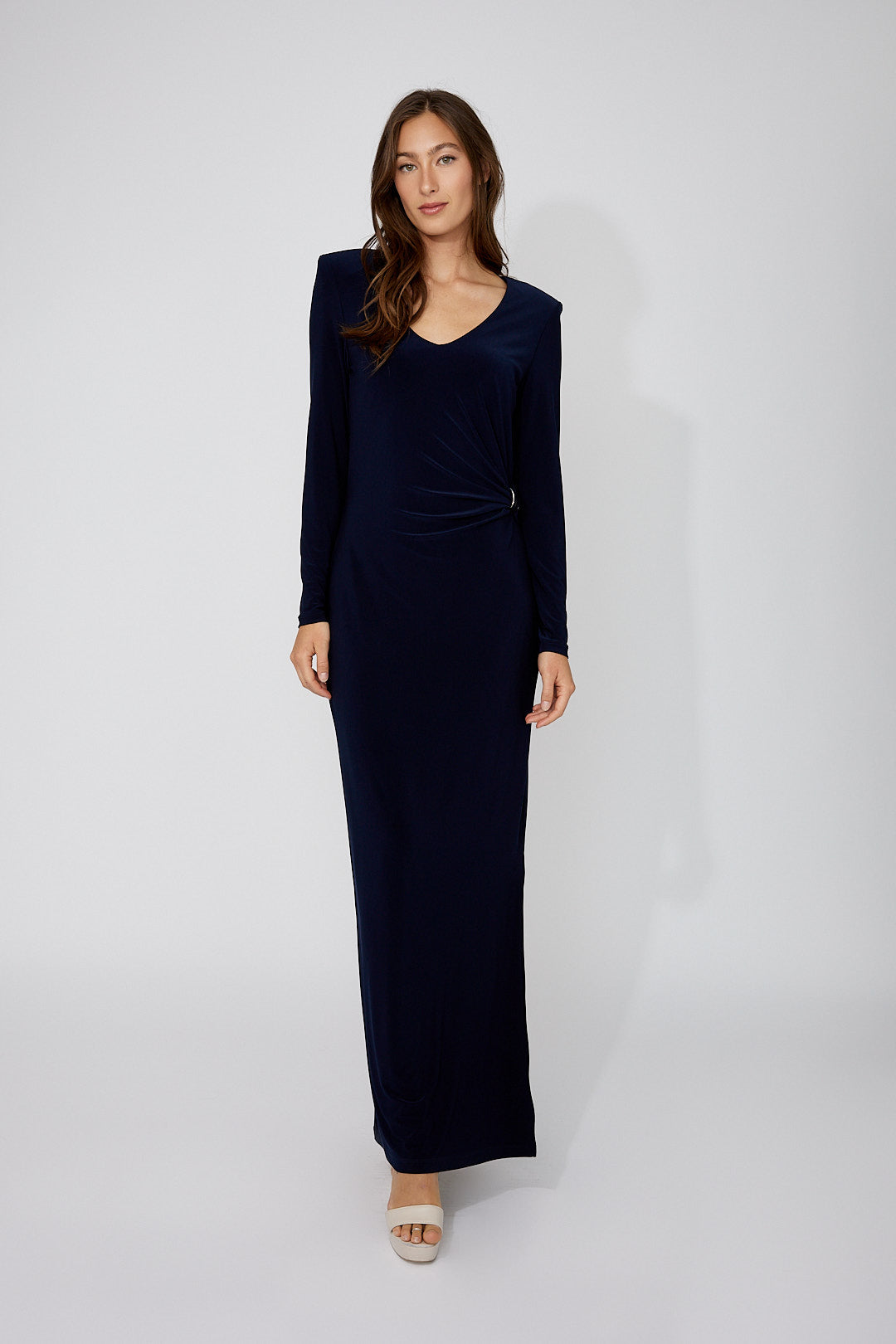 frank lyman evening dresses Maxi Ruched Gown 8 / MIDNIGHT making this dress an Color:More Color Backless Pearl Bandage Dress sequin formal gown