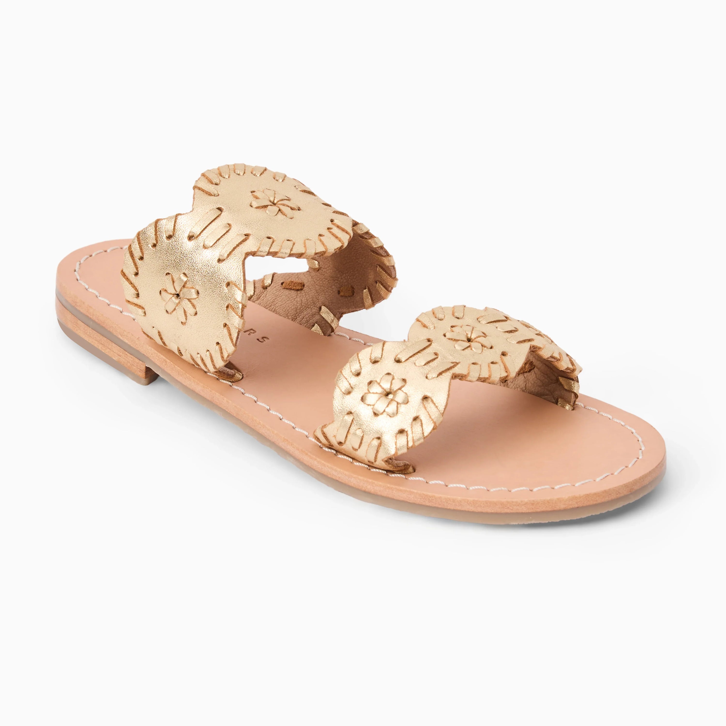 Girls Laurin sandal by Jack Rogers featuring tan leather straps and a cork wedge heel, perfect for summer wear.