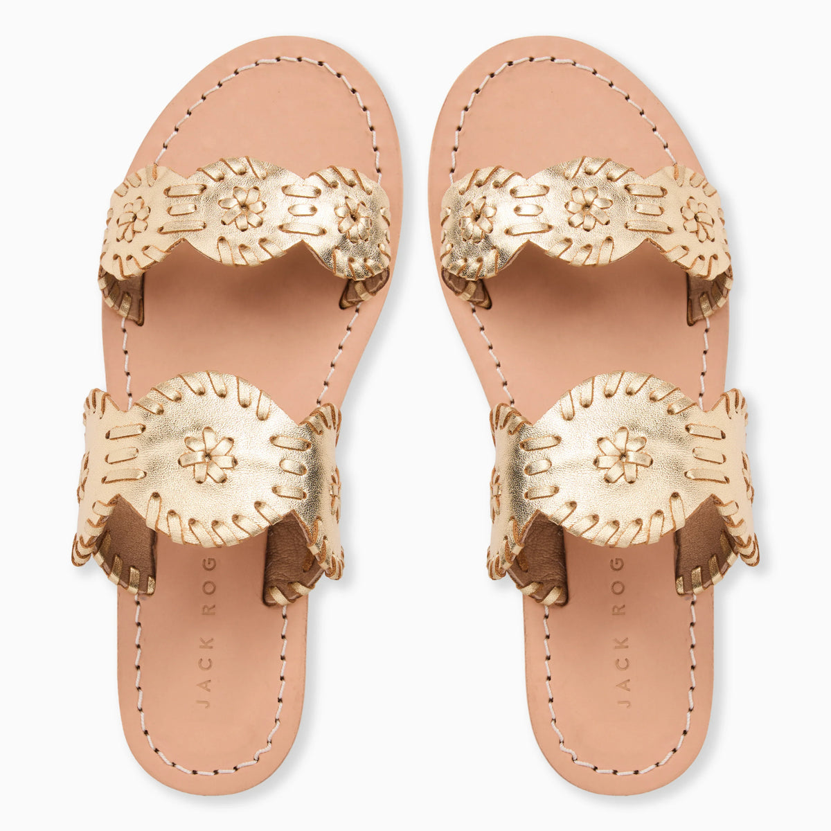 Girls Laurin sandal by Jack Rogers featuring tan leather straps and classic woven sole design.