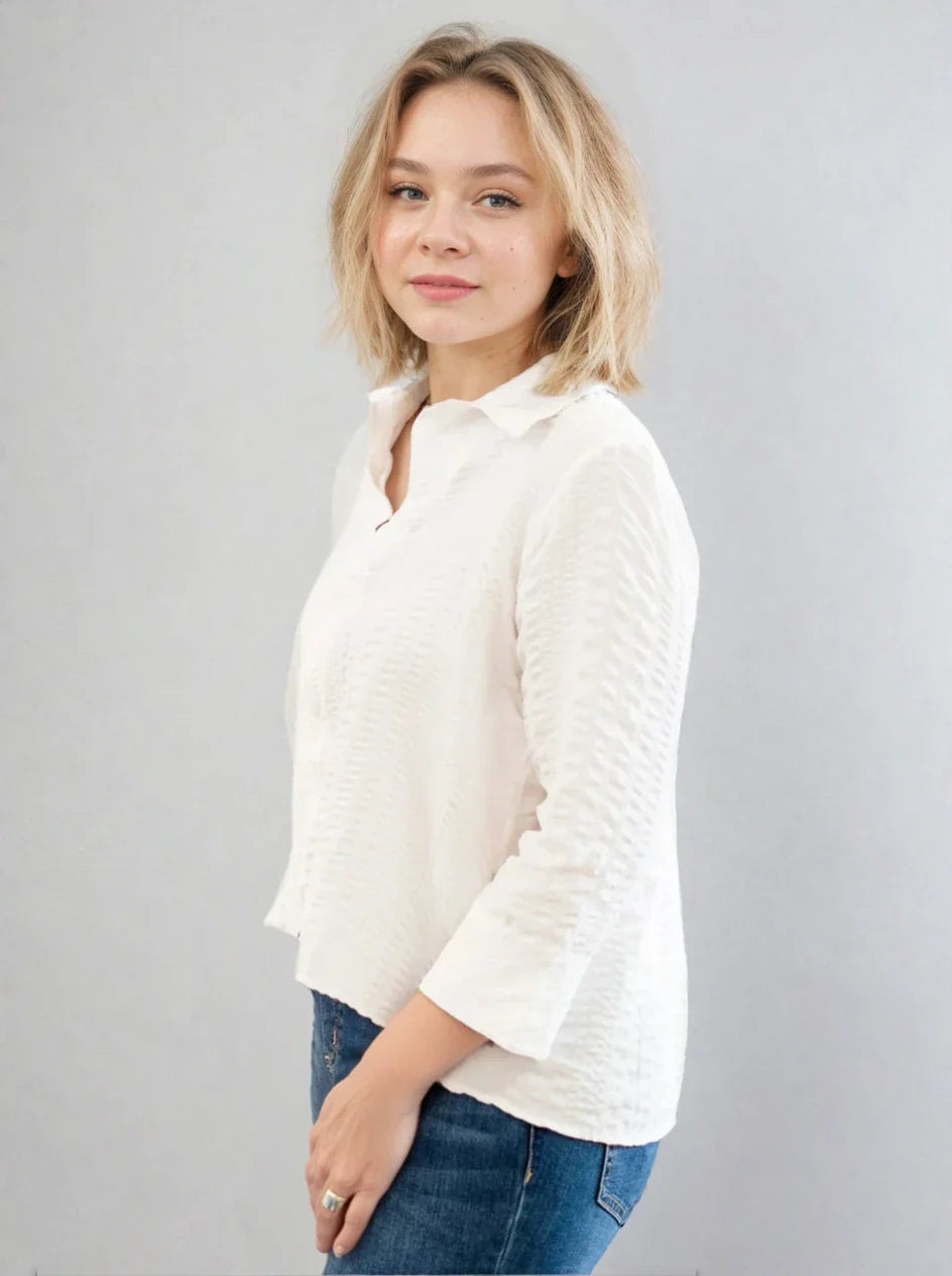 Boho Chic | Puckered 3/4 Sleeve Blouse - Evelyne Talman