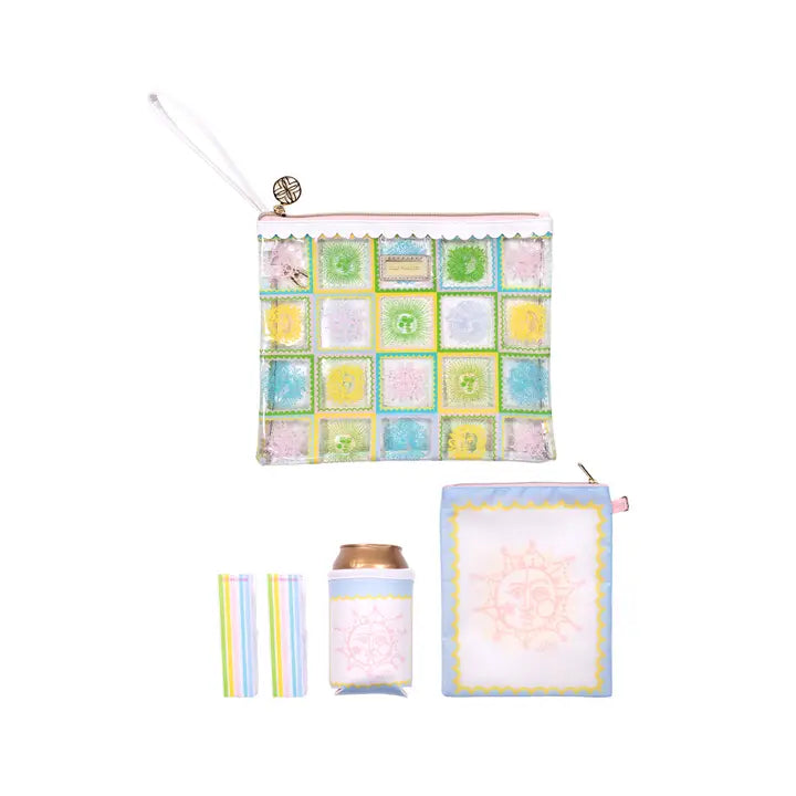 Lifeguard Press Beach Day Pouch, Sun Tiles Home set of colorful pouches with different patterns