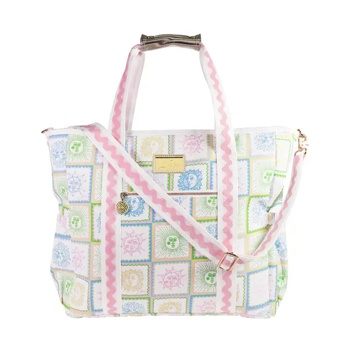 Lifeguard Press Cooler Bag, Sun Tiles Home patterned tote cooler bag with a pink strap