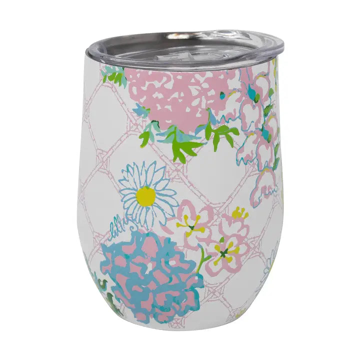 Lifeguard Press | Insulated Stemless Tumbler, Lilly Garden Home Stemless wine glass with floral pattern