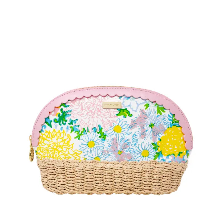 Lifeguard Press Raffia Pouch, Lilly Garden Home Floral-patterned pouch with a wicker base