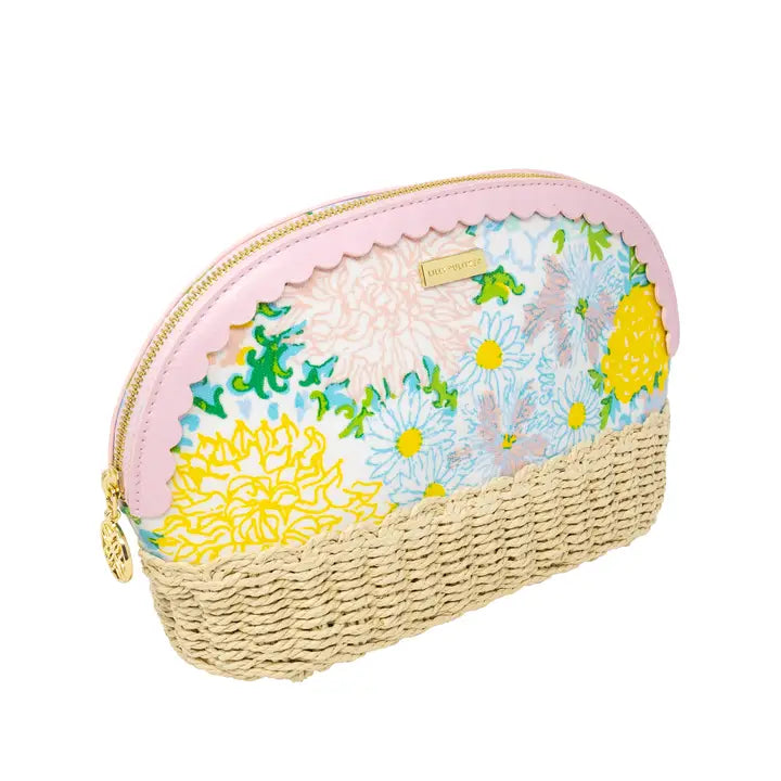 Lifeguard Press Raffia Pouch, Lilly Garden Home Floral-patterned pouch with a wicker base
