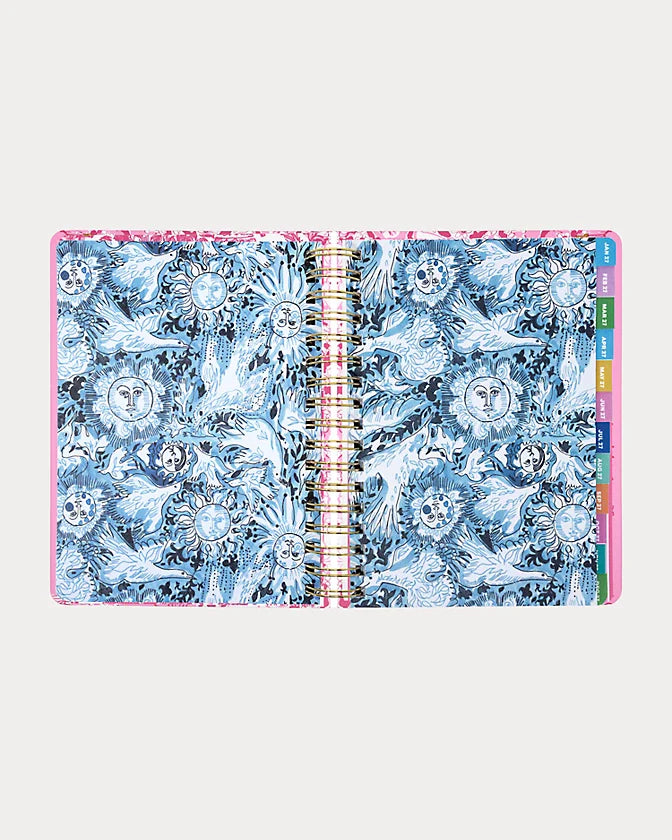 Pink floral Lilly Pulitzer 2026-2027 17 Month Large Agenda Color in Conch Shell Pink Burst Of Joy