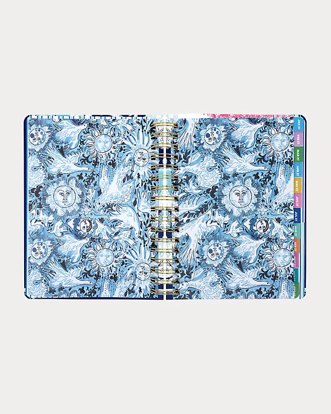 Lilly Pulitzer 2026-2027 17 Month Large Agenda Resort White Shell Shine print with floral shell design and gold accents