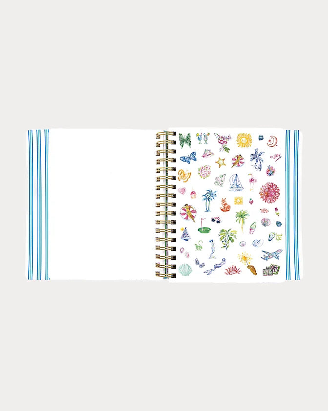 Navy blue Lilly Pulitzer 2026-2027 17 Month Leatherette Agenda with white shell patterns in Resort White Shell Shine