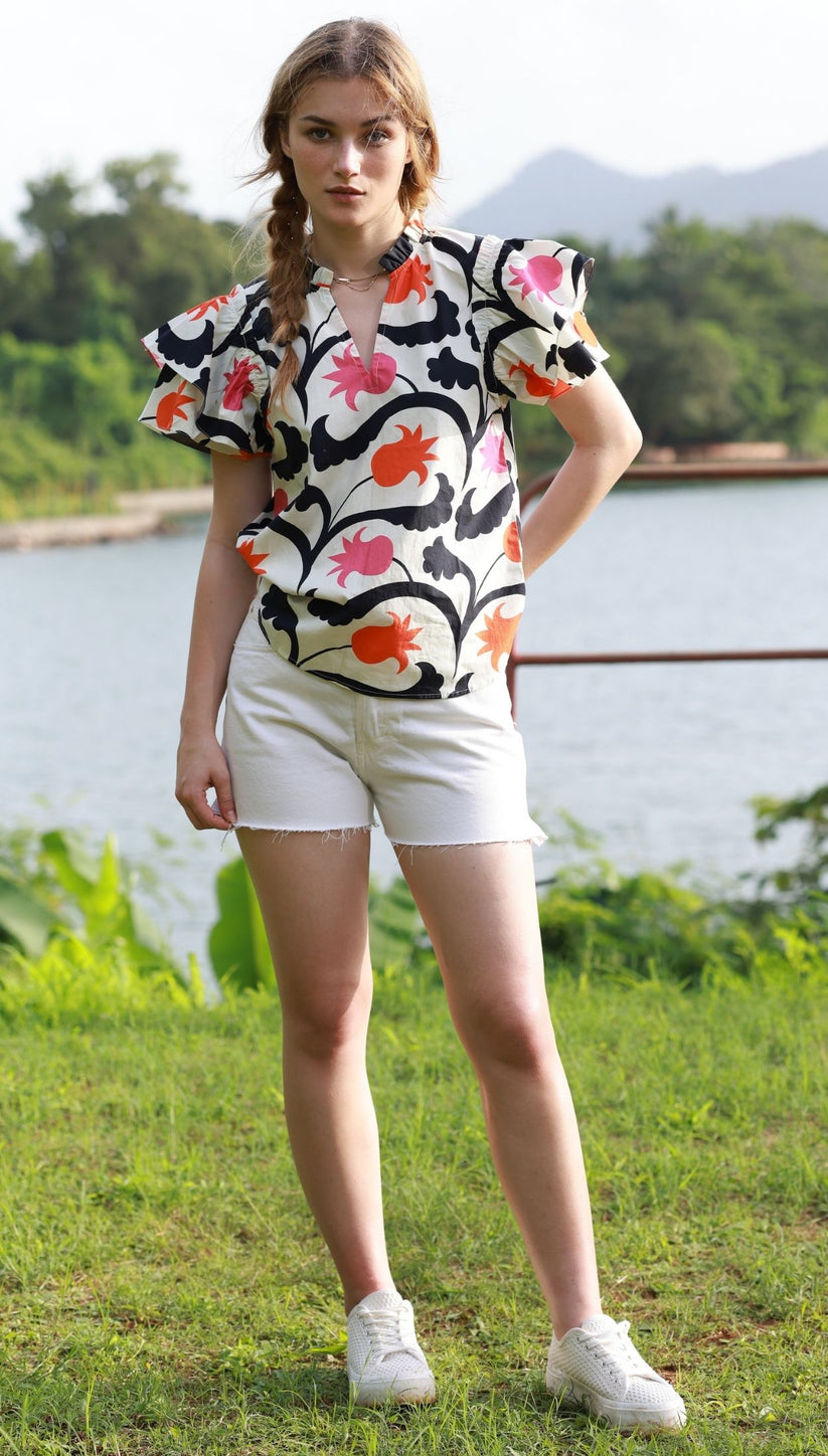 Maude | Wren Top S/s Print Top