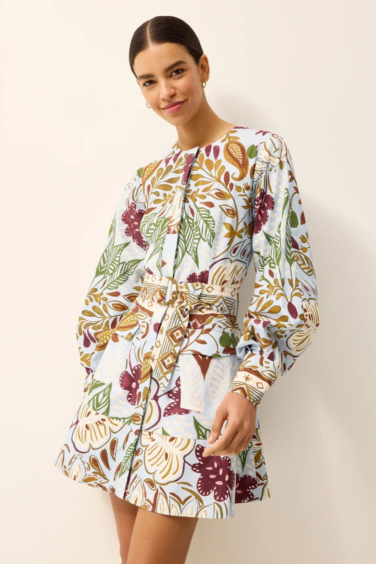 Marie Oliver Hughes dress in a floral branch pattern, featuring a stylish, elegant design perfect for casual or semi-formal occasions.