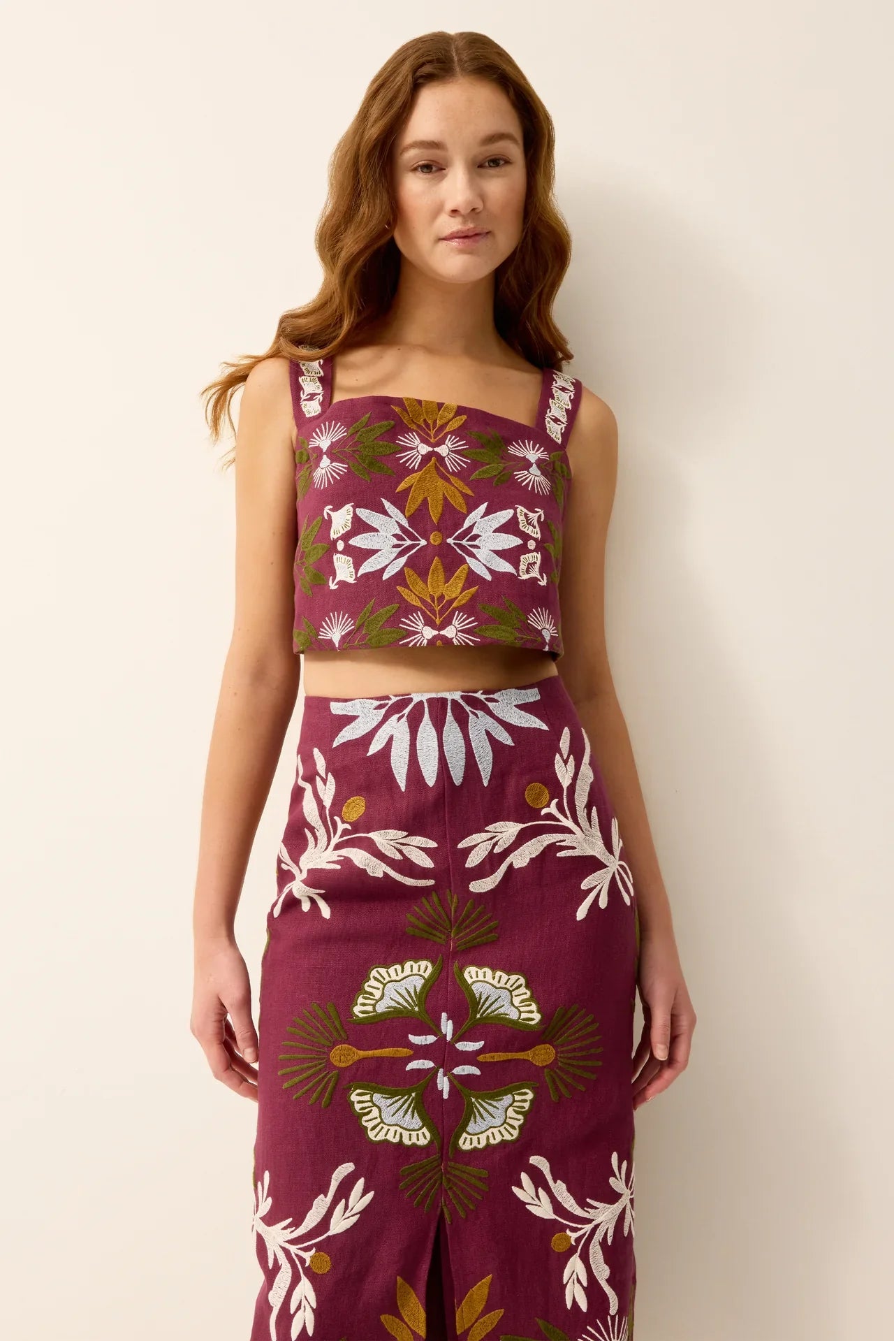 Marie Oliver Meara skirt in vibrant jive fabric, featuring a stylish, flowing design perfect for casual or dressy occasions.