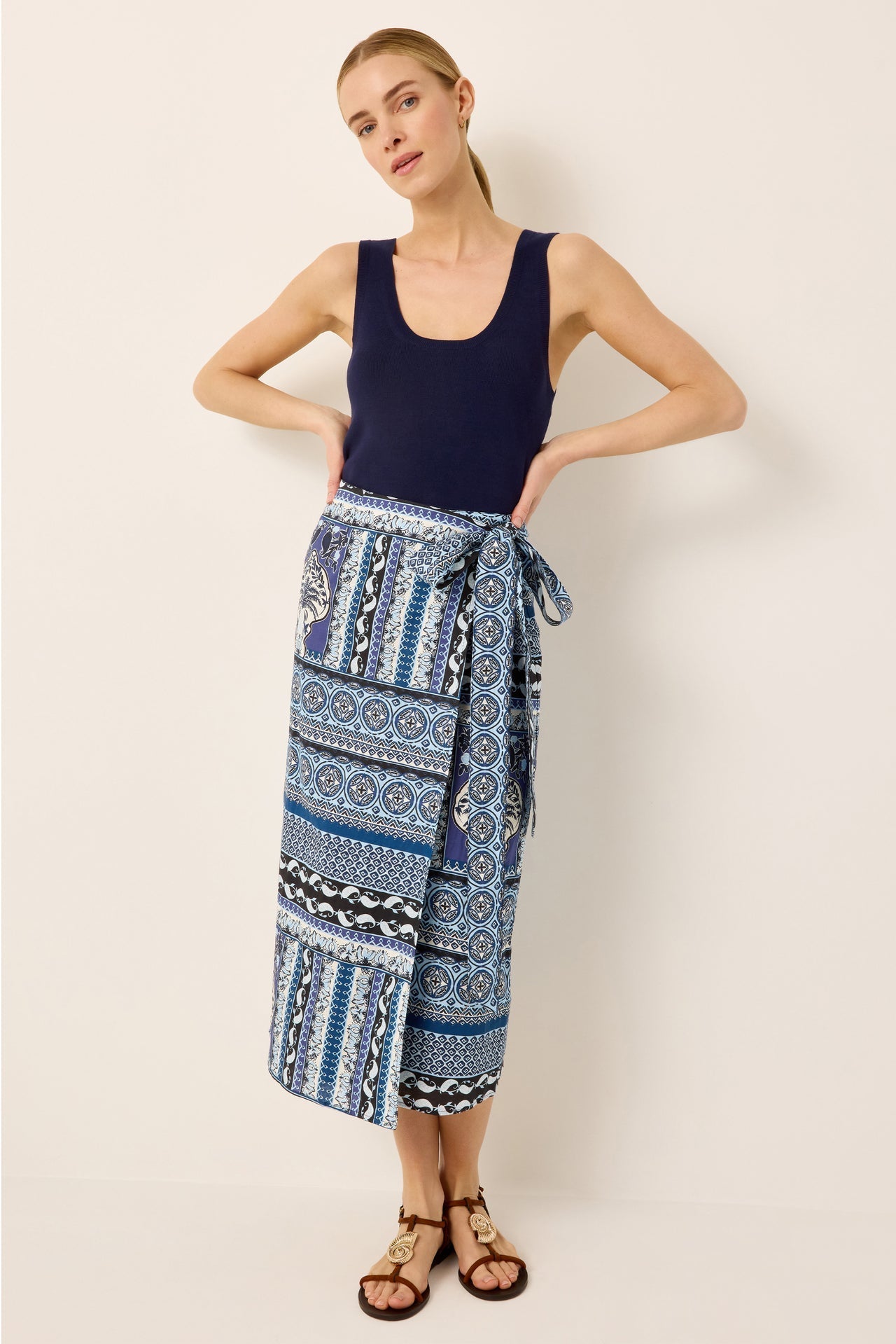 Women’s Marie Oliver SANDRA Wrap SKIRT Blue Tile Printed Wrap Skirt
