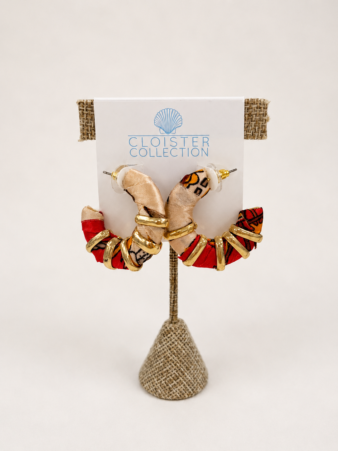 Red Scarf Wrapped Hoop Earrings Georgia Uga football jewelry fabric earrings