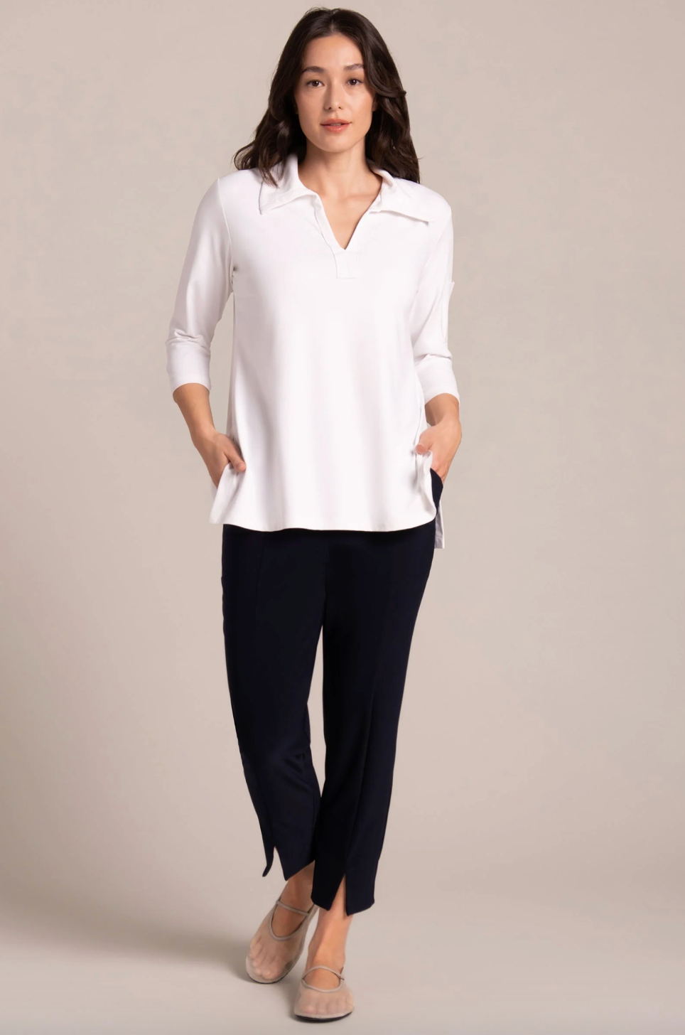 White Weekender Top by SYMPLI, a casual sleeveless blouse with a relaxed fit and simple neckline.