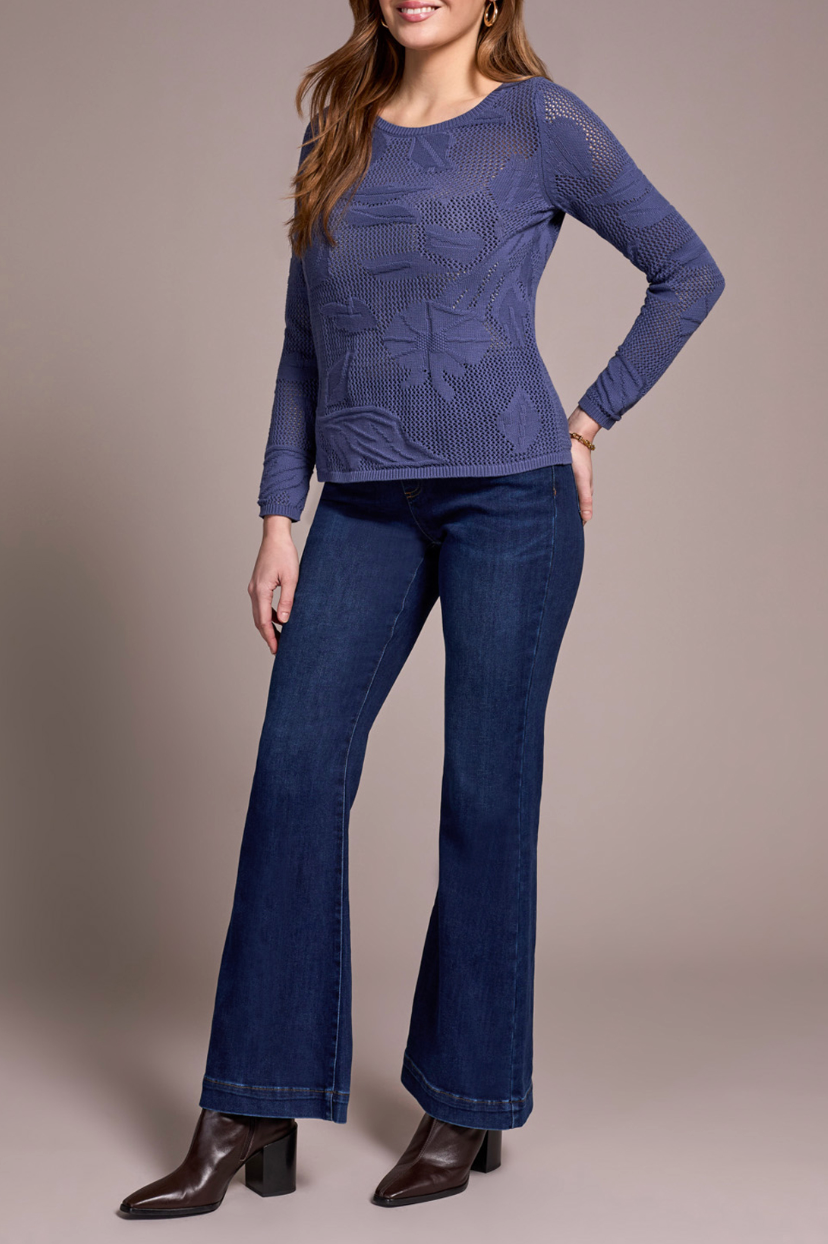 Tribal | Long Sleeve Boat Neck Sweater - Marine - Evelyne Talman