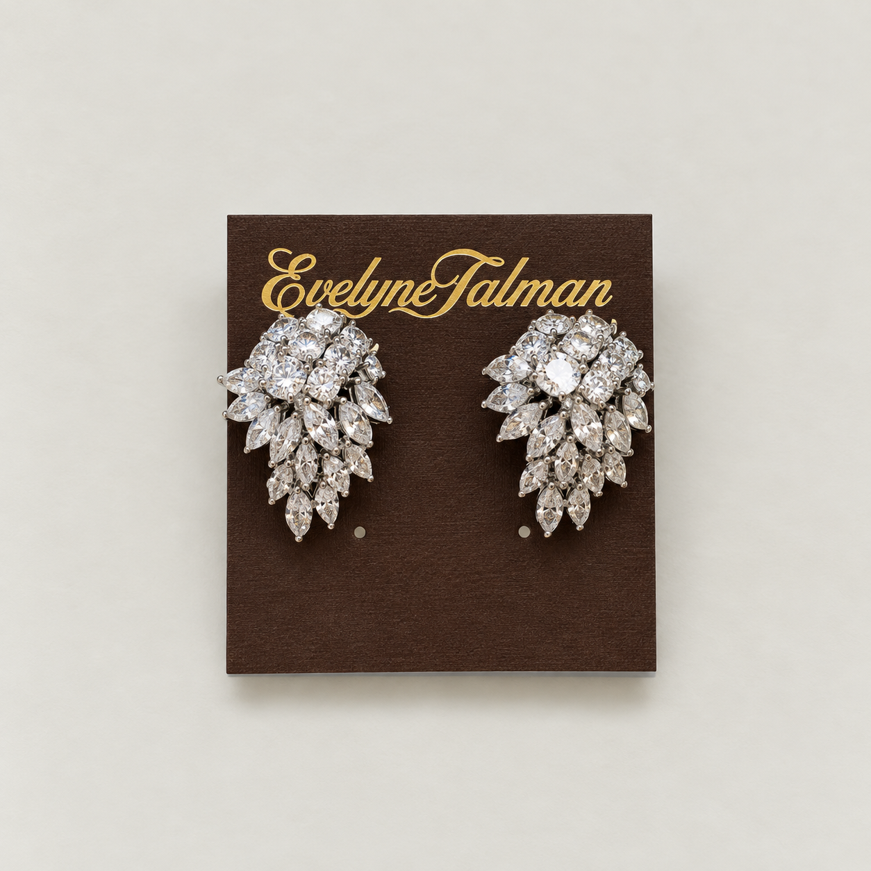 Silver CZ Feather Clip-On Earrings