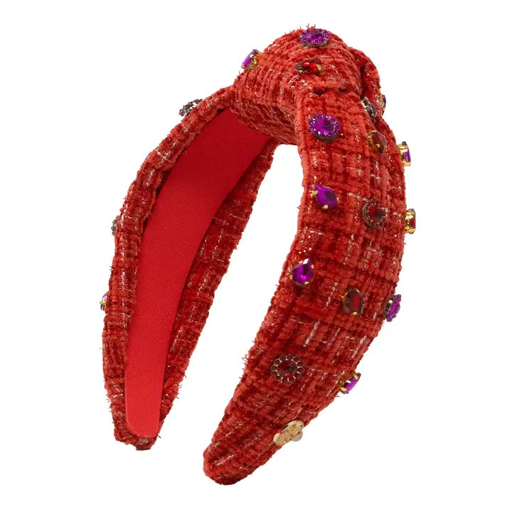 Slim Knot Embellished Headband, Strawberry Red