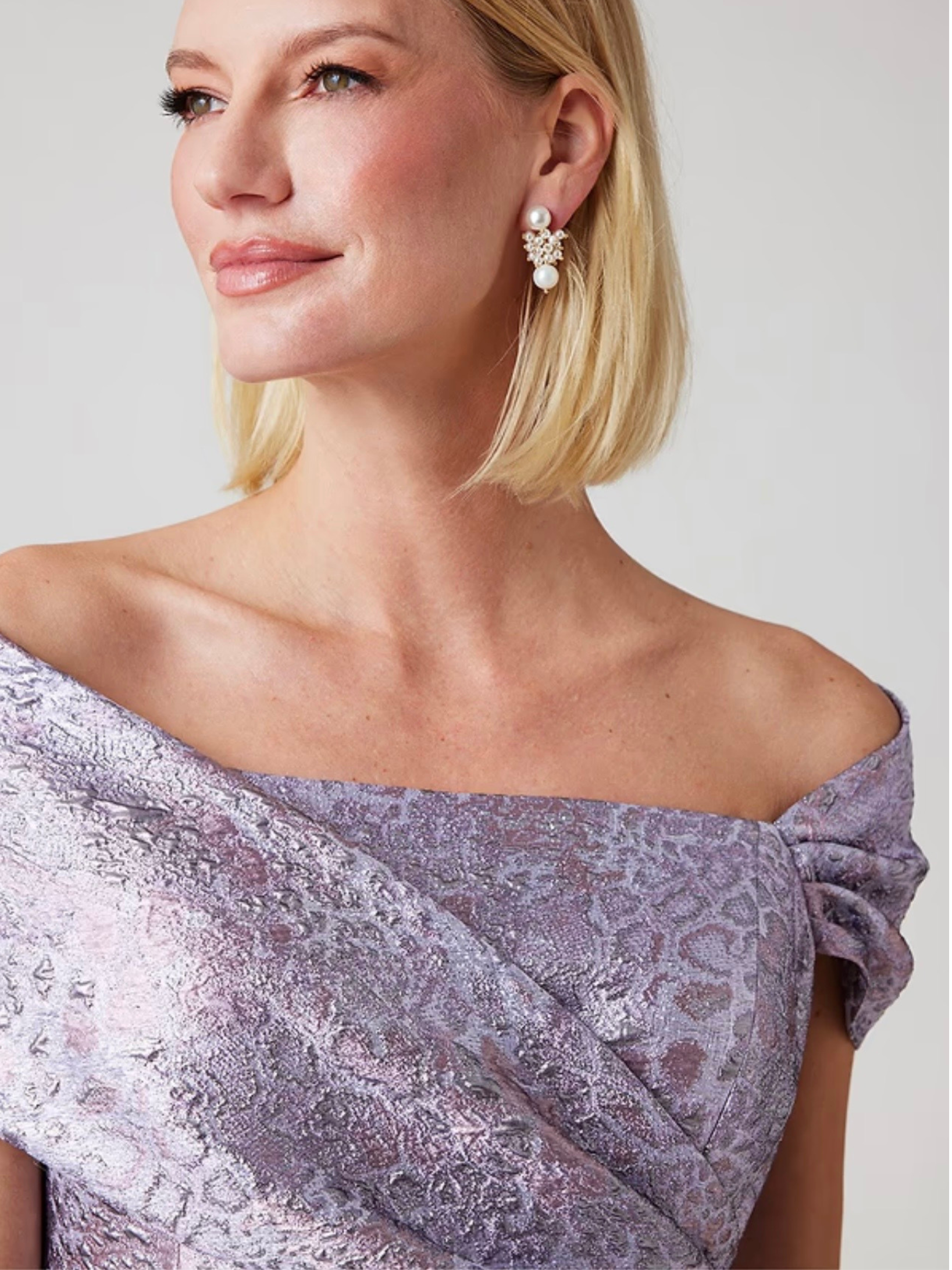 Teri Jon | Metallic Jacquard Off The Shoulder Dress - Evelyne Talman