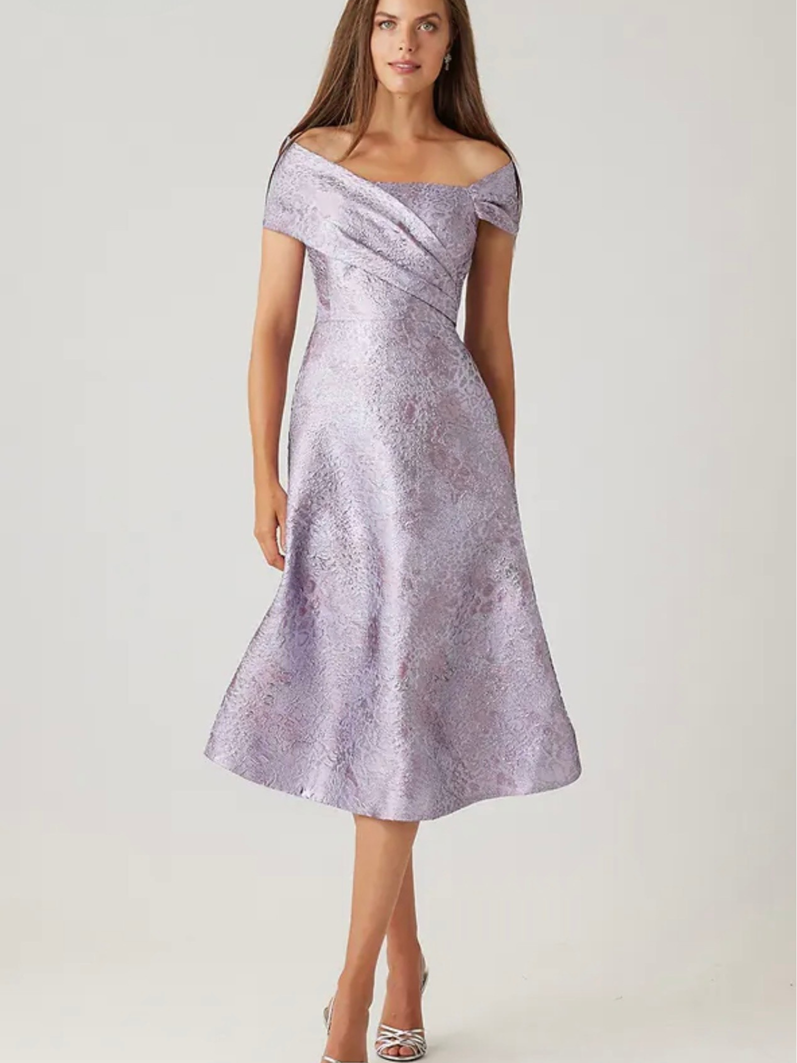 Teri Jon | Metallic Jacquard Off The Shoulder Dress - Evelyne Talman